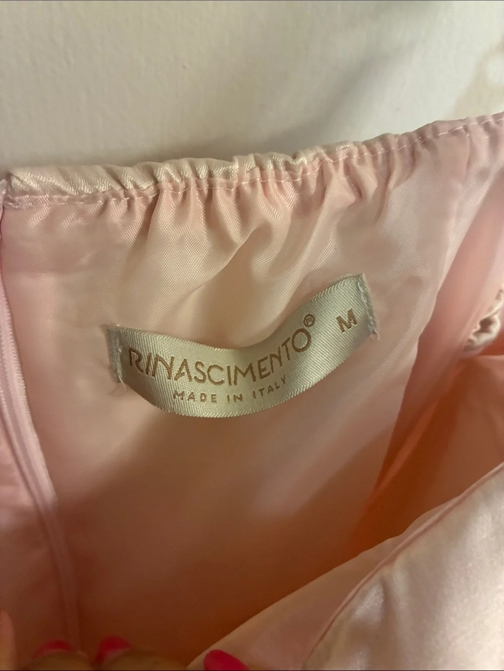 Rinascimento Pink Satin Floral Fit-and-Flare Dress with Pink & Red Blooms Sz M
